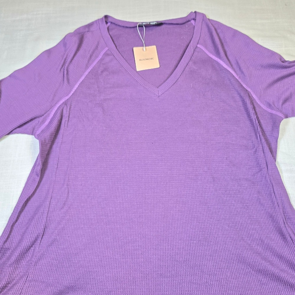 BloomChic Oversized Purple Waffle Knit V-Neck Raglan Long Sleeve Top Sz14-16 NWT